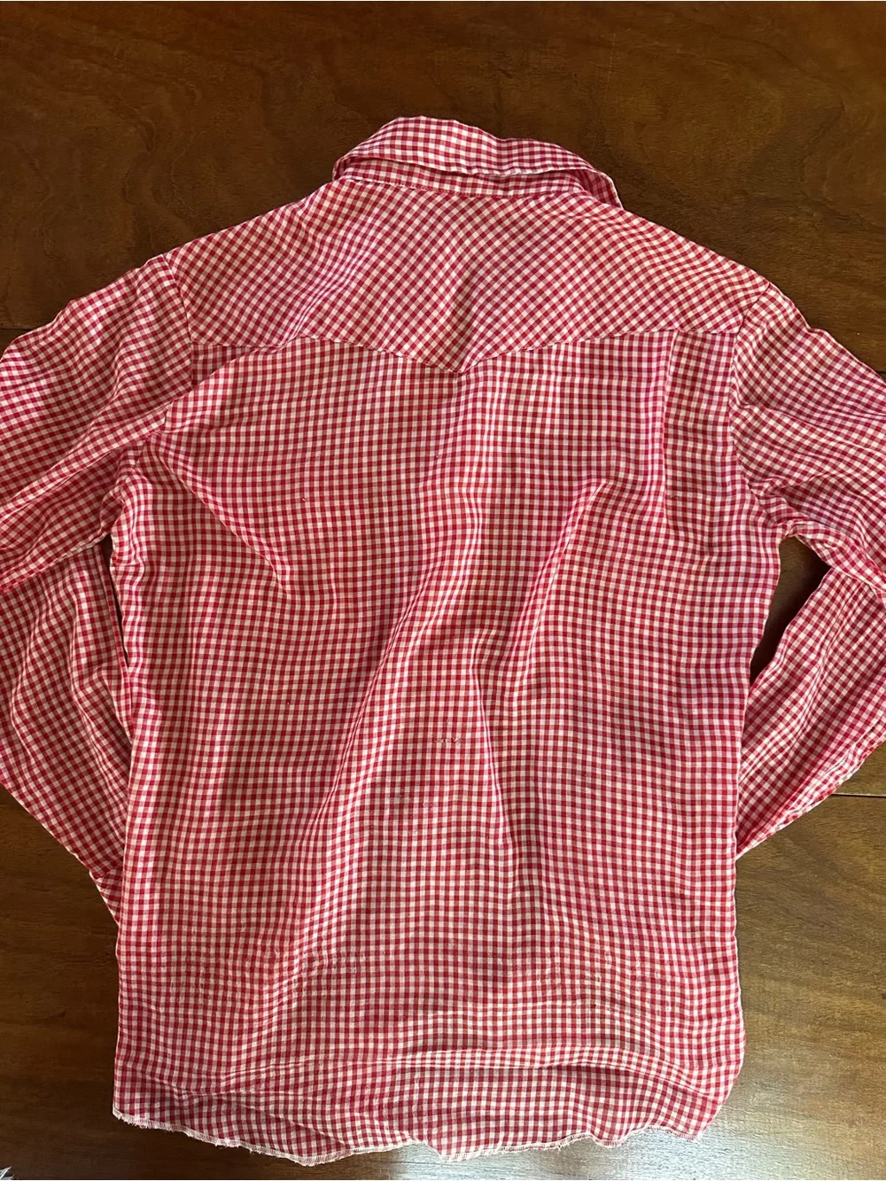 Vintage 70s 80s Wrangler Red Gingham Pearl Snap Western Shirt USA Made M - Picture 8 of 10